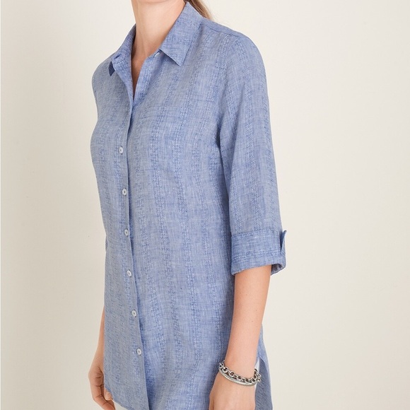 No-Iron Linen High-Low Shirttail-Hem Tunic - Picture 3 of 7
